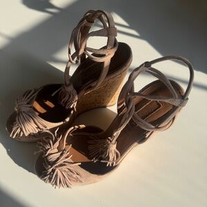 Aquazurra Wild One Wedge Espadrille Shoe Size 38 - Beige/Vintage Pink